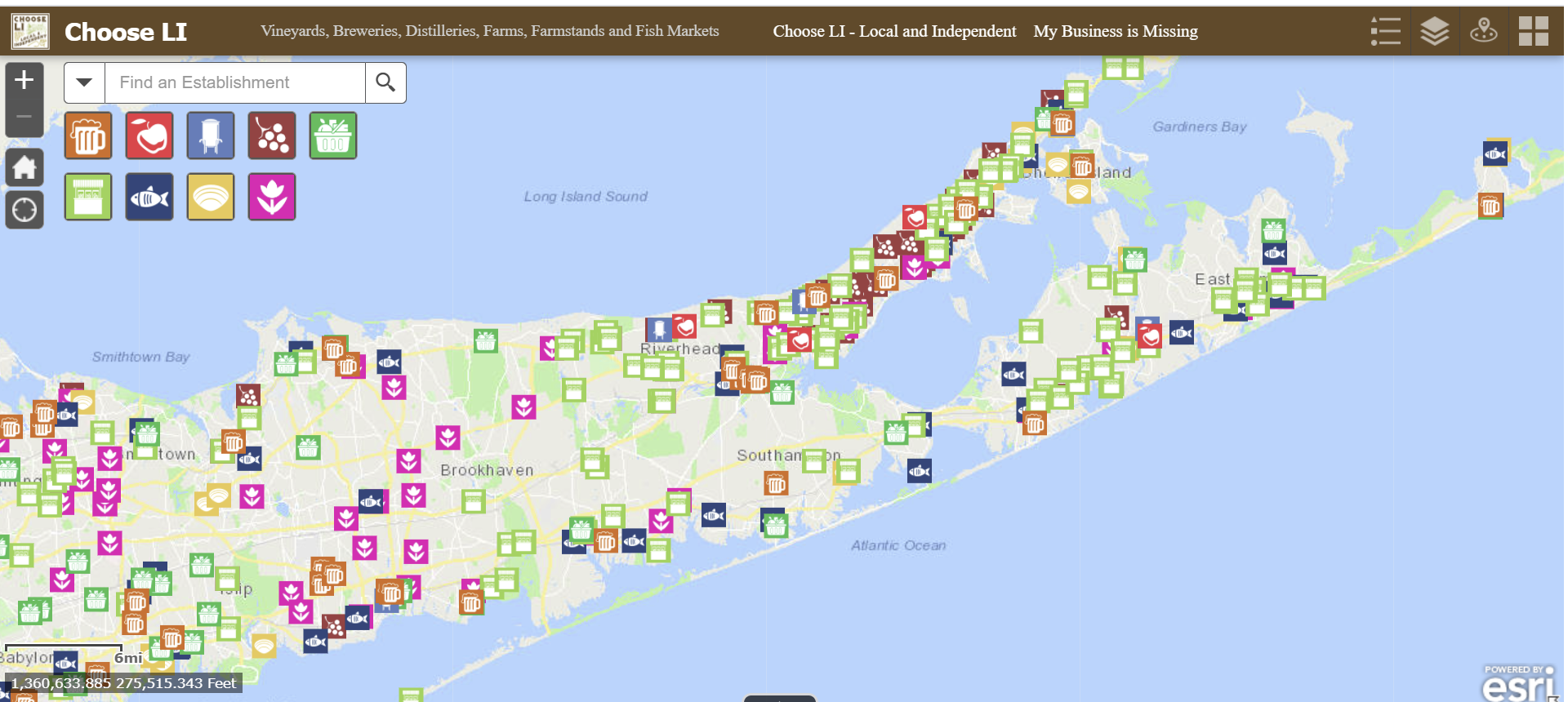 A map from Choose LI with the locations of where you can purchase locally produced food on Long Island